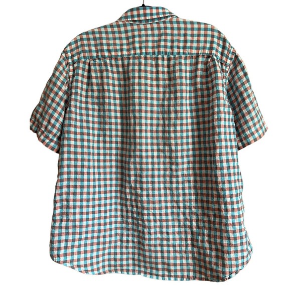 Jos A Bank Men's Button Down Shirt XL 100% Linen Blue Pink Plaid Collared Up - Picture 9 of 9